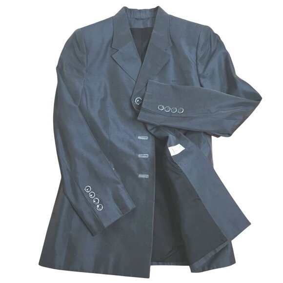 VTG ALGO COUTURE Switzerland Silk Blazer Pants Suit Gray 2pc 80s Power Suit Sz 8 - Picture 3 of 13